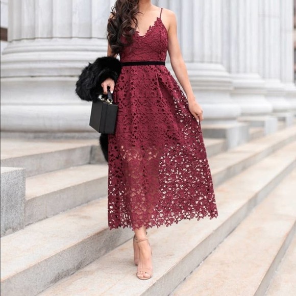 ASTR The Label Midi Dress XS Wine Red Lace A-Line Cocktail - Picture 1 of 12